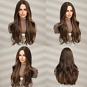cheap Synthetic Trendy Wigs-Long Wavy Wigs for Women Natural Synthetic Curly Wig Heat Resistant Fiber Wigs for Daily Cosplay