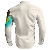 cheap Animal Print-Men&#039;s Parrot Button Up Shirt Long Sleeve Hawaiian Vacation Beach Wear Summer Spring Fall Mandarin Collar Band Collar 3D Print White
