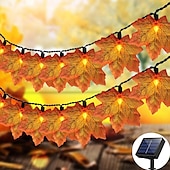 ieftine Halloween în aer liber-Ghirlandă artificială cu frunze de arțar cu energie solară 6,5 m 30 led-uri de Ziua Recunoștinței Halloween frunze de toamnă decorare în aer liber grădină interioară terasă șemineu pentru iluminat
