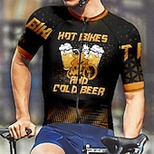 cheap Men's Jerseys-Men's Cycling Jersey Letter &amp; Number Beer Short Sleeve Bike Tee Tshirt Jersey with 3 Rear Pockets Mountain Bike MTB Quick Dry Anatomic Design Wicking Breathable Sports Yellow Red Blue Clothing Apparel