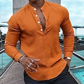abordables Vacances-Homme Chemise Chemise Lin Chemise à enfiler Chemisette Chemise d&#039;été Tenues de plage Chemise décontractée Plein Casual du quotidien Noir Blanche Rose Claire bleu marine manche longue Henley Printemps