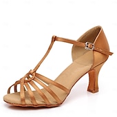 cheap Latin Shoes-Women&#039;s Latin Dance Shoes with Strappy Design, Satin Open-Toe Ballroom Heels for Professional and Social Dancing