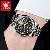 halpa Kvartsikellot-OLEVS 2856 Miesten kvartsikellot skeletit lentopallo kronografi klassinen muoti HUIPPUMERKKI kello lahjaksi miehille kuu vaihe vedenkestävä