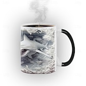 abordables Tazas-Taza que cambia de color, taza de café de cerámica con ilusión 3D que cambia de color con forma de tiburón, taza de café sensible al calor de 11 oz que cambia de color, linda taza de regalo de