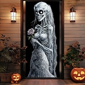 billige Halloween dekorasjon-halloween dørdekorasjoner halloween dørdeksler zombie brud dør billedvev dør gardin dekorasjon bakteppe dør banner for inngangsdør gårdshus ferie fest dekor forsyninger
