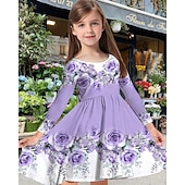 cheap 3D Flower Dress-Easter Girls' 3D Floral Graphic Dress Long Sleeve Summer Spring Vacation Daily Holiday Princess Beautiful Sweet Kids 4-12 Years Casual Dress A Line Dress Knee-length Regular Fit