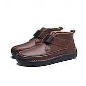baratos Botas para Homem-botins masculinos de couro sintético marrom com costura artesanal, tira e fivela para um estilo casual e ao ar livre