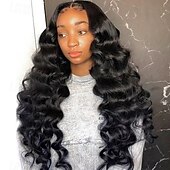 economico Parrucche lace front capelli veri-parrucche frontali in pizzo trasparente 13x6 con onde sciolte per donne nere, densità 150%, capelli umani pre-pizzicati con capelli del bambino