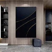 preiswerte Abstrakte Gemälde-Wabi-Sabi-Kunstwerk, handgefertigte Wandkunst, schwarzes Ölgemälde, Wandkunst, schwarz-goldene Strukturmalerei, goldene Strukturwandkunst, schwarzes abstraktes Gemälde, handgefertigtes modernes