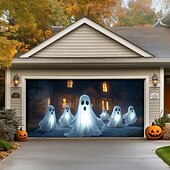 Halloween Door Decorations Outdoor Halloween Garage Door Cover Ghosts Banner Pumpkin Skeleton Outside Large Backdrop Decoration for Holiday Outdoor Garage Door Home Wall Decorations 21