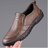 preiswerte Slipper Schuhe-Herren Loafer &amp; Slip On Komfort Schuhe Handnähen Brautkleider schlicht Outdoor Täglich Mikrofaser Atmungsaktiv Halbschuhe Schwarz Braun Frühling