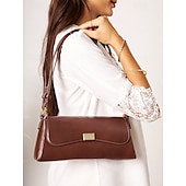 preiswerte Handtaschen und Tragetaschen-Damen Stoffbeutel Aguette Tasche PU-Leder B¨¹ro Einkauf Täglich Schnalle Hohe Kapazität Langlebig Feste Farbe Schwarz Weiß Braun