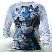 ieftine Tricouri cu imprimeu animal-Bărbați Tigru Tricou Cămașă Henley Manșon Lung Tricou Tipărire 3D Stil Nautic Cămașă Designer Retro / vintage Stradă Casual Zilnic verde 1# Albastru piscină Mov Vară Primăvară Toamnă Îmbrăcăminte S M