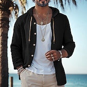 economico Vacanza-Per uomo Camicia camicia di lino Abbigliamento mare Camicia con bottoni Camicia con cappuccio Liscio Da mare Curise Nero Bianco Verde Cachi Manica lunga Con cappuccio Primavera estate Abbigliamento