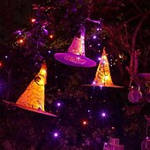 economico Luci di Halloween-8 pezzi di luci per appendere alberi da esterno con telecomando per cappello da strega di Halloween, 40 LED, alimentati a batteria, per feste di Halloween, giardino, cortile, balcone