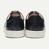 billige Førsteklasses joggesko i skinn-svarte skinnsneakers for menn med mesh-paneldesign - uformelle snøresko for hverdagsbruk