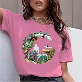 baratos Gráfico de personagem de desenho animado e filme-A Viagem de Chihiro Totoro Japonesa/Curta Camiseta lavada com ácido extragrande Imprimir Arte Gráfica Para Casal Homens Mulheres Adulto Dia Das Bruxas Carnaval Baile de Máscaras Hot Stamping Rua