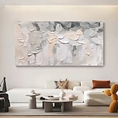 preiswerte Blumen-/Botanische Gemälde-3D-Blumenölgemälde, handgemalt, dickes Strukturölgemälde, beige-weißes Gemälde auf Leinwand, abstraktes strukturiertes Ölgemälde für Wandkunst, Gemälde für Wohnzimmer