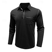 preiswerte Klassisches Poloshirt für Herren-Herren Golfhemd Golfpolo Arbeit Casual Kargen Langarm Basic Modern Farbblock Patchwork Taste Frühling &amp; Herbst Regular Fit Wein Schwarz Armeegrün Königliches Blau Dunkelgrau Braun Golfhemd