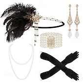 preiswerte Zubehör und mehr-Vintage 1920er Der große Gatsby Flapper-Stirnband Zubehörset Charleston Hochzeitsgast Feder Mode Kostüm Damen Maskerade Hochzeitsempfang Junggesellinnenabschiedsparty Festival Erwachsene Handschuhe