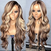 baratos Perucas de seda frontais de cabelo natural-Cabelo virgem não processado 13x4 Lace Front Peruca Corte em Camadas Cabelo Brasileiro Ondulado Multi Cores Peruca 130% 150% Densidade do Cabelo com o cabelo do bebê Cabelo Ombre Cabelo com Luzes