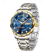 cheap Quartz Watches-New Olevs Brand Men&#039;S Luminous Commercial Business Steel Belt Watch Calendar Week Display Fashion Trend Waterproof Simple Leisure Quartz Watch Diamond-Shaped Mirror Sports Watch