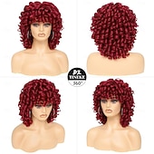 voordelige Topkwaliteit pruiken-koningsdag pruiken krullende pruiken voor zwarte vrouwen korte krullende pruik met pony groot los schattig kinky krullend haar synthetische zachte pruiken voor dagelijks feest cosplay