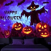 cheap Halloween Wall Tapestries-Halloween Decorations Blacklight Tapestry UV Reactive Glow in the Dark Glow Party Skulls Psychedelic Trippy Misty Hanging Tapestry Wall Art Mural for Living Room Bedroom Pumpkins
