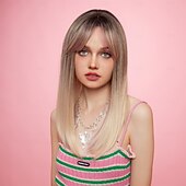 baratos Perucas Sintéticas sem Touca-Perucas sintéticas Uniformes Trajes de carreira Princesa Encaracolado Ondulado Parte do meio Corte em Camadas Fabrico à Máquina Peruca 22 polegadas Marron / Branco Cabelo Sintético Mulheres Fantasias