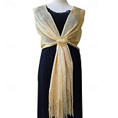 cheap Wedding Guest Wraps-Gold And Silver Silk Shawl With Buckle, Bride And Bridesmaid Group, Dance Party, Wedding Dress, Evening Gown, Shawl For Women