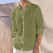 cheap Vacation-Men&#039;s Shirt Linen Shirt Summer Shirt Beach Wear Casual Shirt Button Up Shirt Plain Vacation Curise White Pink Blue Gray Long Sleeve Lapel Spring &amp; Summer Clothing Apparel