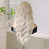 economico Parrucche lace sintetiche-Parrucca in pizzo sintetico Riccio Stile 26 pollice Marrone con riflessi dorati Parte di mezzo Parte anteriore in pizzo 13x5x1 Parrucca Per donna Parrucca Marrone chiaro