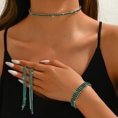 billige Smykkesett-Brude smykker sett 3 Fuskediamant 1 Halskjede 1 Armbånd Øredobber Dame Elegant Luksus Søt Smuk Dusk Vertikal Dyrebar Geometrisk Form Smykkesett Til Bryllup Gave Daglig