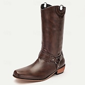 abordables Cowboy y botas occidentales-Botas de motociclista estilo western de piel sintética marrón para hombre: estilo clásico con detalle de arnés para uso ecuestre y casual