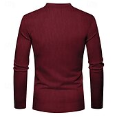 preiswerte Lässiges Henley-T-Shirt-Herren T-Shirt mit Knöpfen T Shirt Cordhemd Henley Hemd Langarm Henley Frühling &amp; Herbst Einfach Mode Designer Basic Urlaub Straße Ausgehen Schwarz Wein Braun Top T-Shirt für Herren