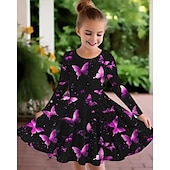 ieftine Rochie 3D Fluture-Girls &#039; 3D Grafic Fluture Rochie Manșon Lung Vară Primăvară Vacanță Zilnic Concediu Prințesă Frumoasa Dulce Copii 4-12 ani Rochie casual Rochie A line Lungime Genunchi Fit regulat