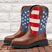 levne Cowboy &amp; Western Boots-pánské westernové kovbojské boty s americkou vlajkou s drsnou podrážkou - vlastenecké boty z umělé kůže pro outdoorové i běžné nošení