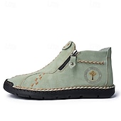 cheap Men&#039;s Slip-ons &amp; Loafers-Men&#039;s Casual Light Blue Leather Loafers with Unique Hand-Stitched Details and Zip Closure, Ideal for Daily Wear