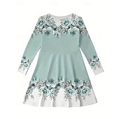cheap 3D Flower Dress-Easter Girls' 3D Floral Graphic Dress Long Sleeve Summer Spring Vacation Daily Holiday Princess Beautiful Sweet Kids 4-12 Years Casual Dress A Line Dress Knee-length Regular Fit