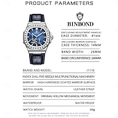 economico Orologi meccanici-Orologio meccanico BINBOND da uomo Orologio da polso automatico creativo di moda business con calendario luminoso impermeabile in acciaio e pelle