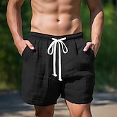 cheap Holiday-Men's Shorts Linen Shorts Summer Shorts Drawstring Pocket Elastic Waist Plain Comfort Breathable Short Casual Daily Holiday Fashion Classic Style Black White