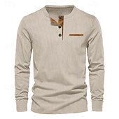 preiswerte Lässiges Henley-T-Shirt-Herren T-Shirt mit Knöpfen T Shirt Cordhemd Henley Hemd Langarm Henley Frühling &amp; Herbst Einfach Mode Designer Basic Urlaub Straße Ausgehen Schwarz Wein Braun Top T-Shirt für Herren