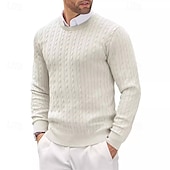 cheap Men&#039;s Pullover Sweater-Men&#039;s Irish Pullover Sweater Jumper Knit Sweater Ribbed Cable Knit Regular Tops Knitted Plain Crew Neck Fashion Basic Vacation Daily Wear Clothing Apparel Fall &amp; Winter Black