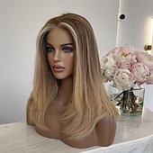 levne Paruky z přírodních vlasů se síťkou ofina-Remy lidské vlasy 13x4 krajka vpředu Paruka Střih Bob Střední část Brazilské vlasy Rovné, hedvábné Blonďatá Vícebarevný Paruka 130% 150% Hustota vlasů Ombre vlasy Melírované vlasy Přírodní vlasov