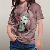 economico Animali 3D della Ragazza-Da ragazza 3D Pop art Animali Con cagnolino T-shirt Manica corta Estate Primavera Di tendenza Essenziale Bambino 4-12 anni Girocollo Esterno Informale Giornaliero Standard