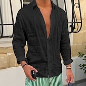 economico Strada-Per uomo Camicia Camicia di lino Camicia Estiva Camicia da Spiaggia Camicie sbottonate Semplice Vacanza Casuale Nero Bianco Rosa Blu reale Manica Lunga Bavero Primavera &amp; Estate Abbigliamento