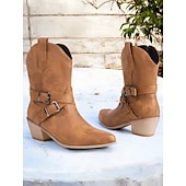 levne Cowboy &amp; Western Boots-dámské černé westernové kotníkové kovbojské boty s detaily přezek pro módu i běžné nošení