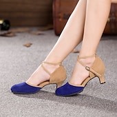 ieftine Pantofi Dans Clasic &amp; Modern-pantofi de dans de damă, bicolor, albastru și bej, cu bretele încrucișate, tocuri confortabile pentru dansul latin și de sală