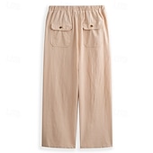 economico Vacanza-Per uomo Pantaloni di Lino Pantaloni Pantaloni Estivi Tasca Semplice Comodità Traspirante Quotidiano All'aperto Uscire Moda Streetwear Cachi Grigio chiaro