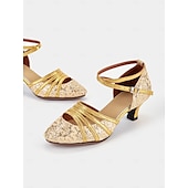 economico Scarpe per balli latini-scarpe da ballo latino da donna con brillantini dorati, lacci e cinturini incrociati - eleganti calzature da ballo da sala